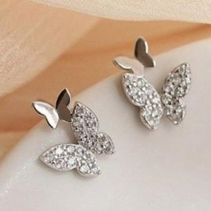 NEW 925 STERLING SILVER PLATED BUTTERFLY STUDS